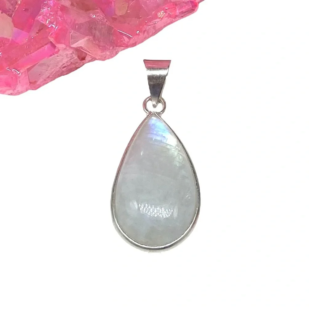 Teardrop Moonstone Pendant Necklace - White Moonstone in Silver